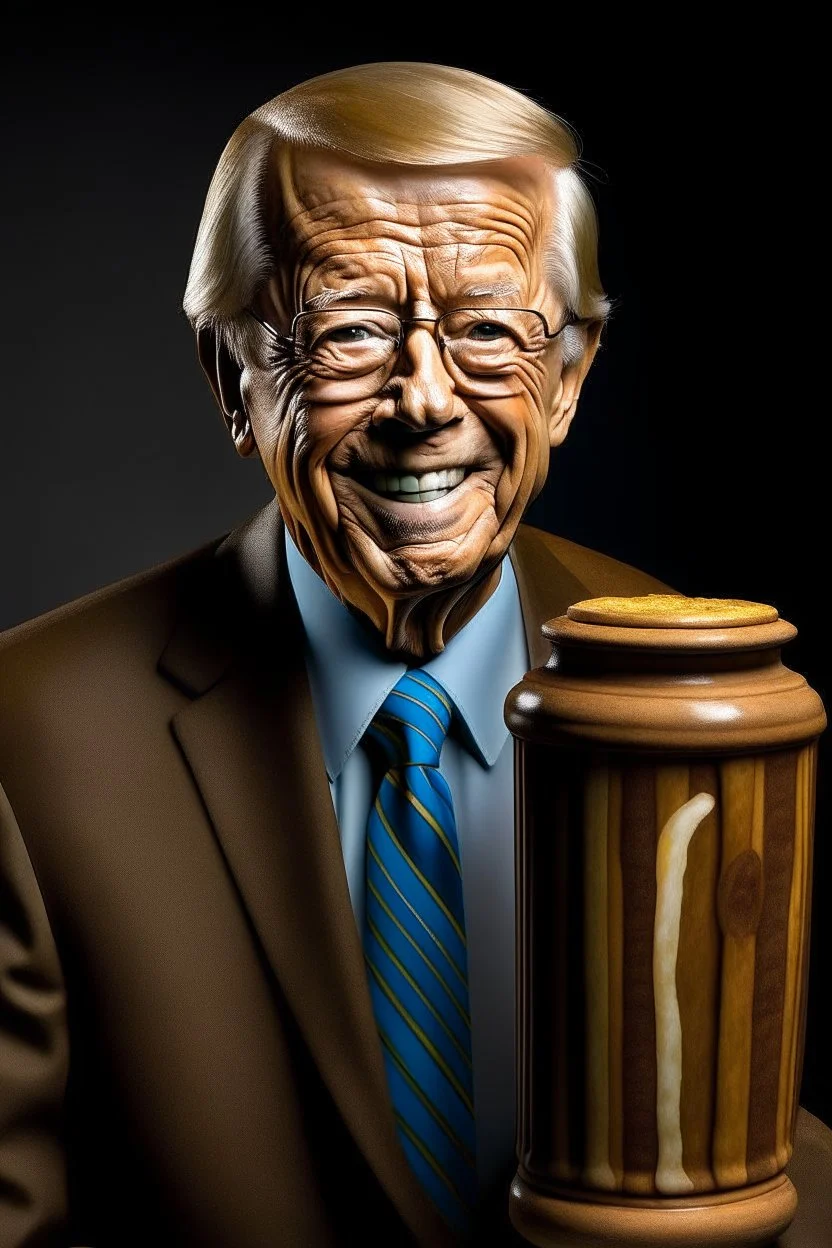 President Jimmy Carter painted as a jar of peanuts filled with gasoline