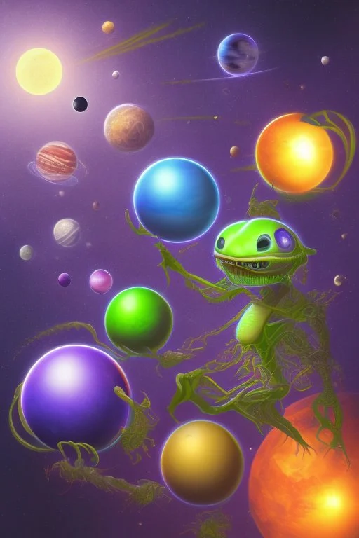 Aliens playing pool with the balls being planets. The main ball is planet earth