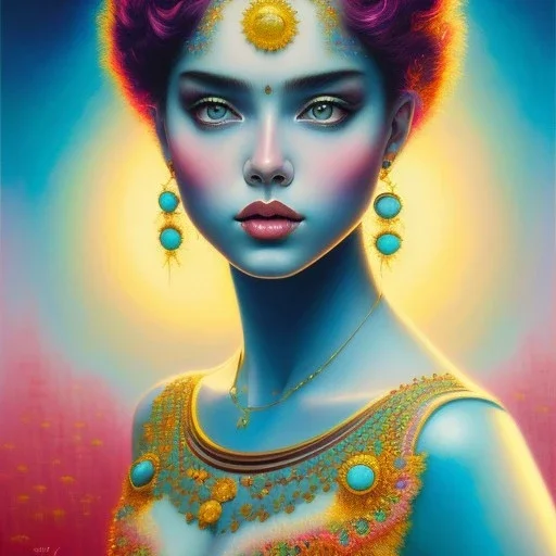 iv_a painting of a young woman, figurative art, an acrylic detailed painting,art style by Harumi Hironaka, turquoise pink and yellow, james terrell art, trending on artstation, soft lines,intricate art by bastien lecouffe deharme and greg rutkowski