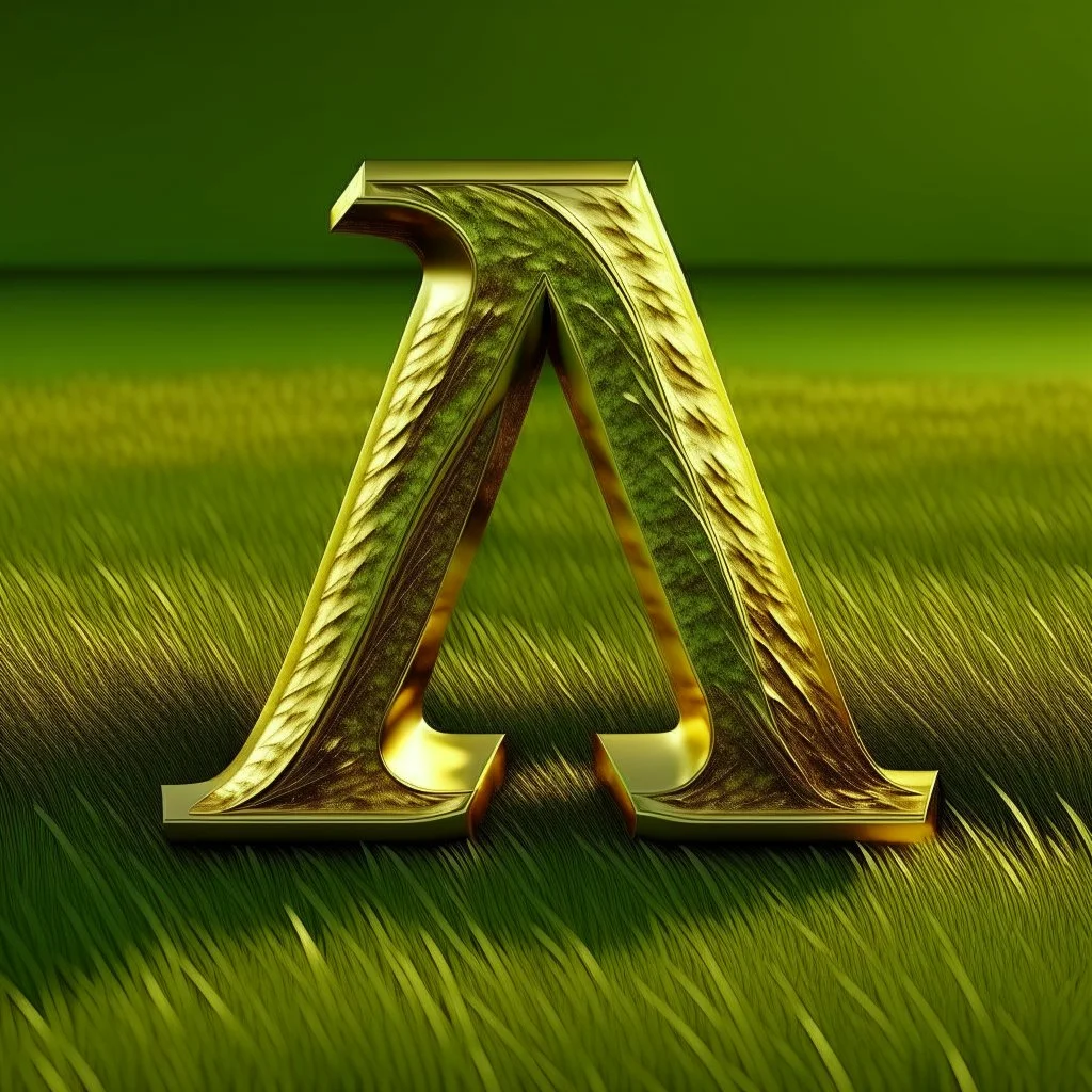 the letter A, 3d letter design, made of shiny gold metallic finish, kept on natural grass, highly realistic