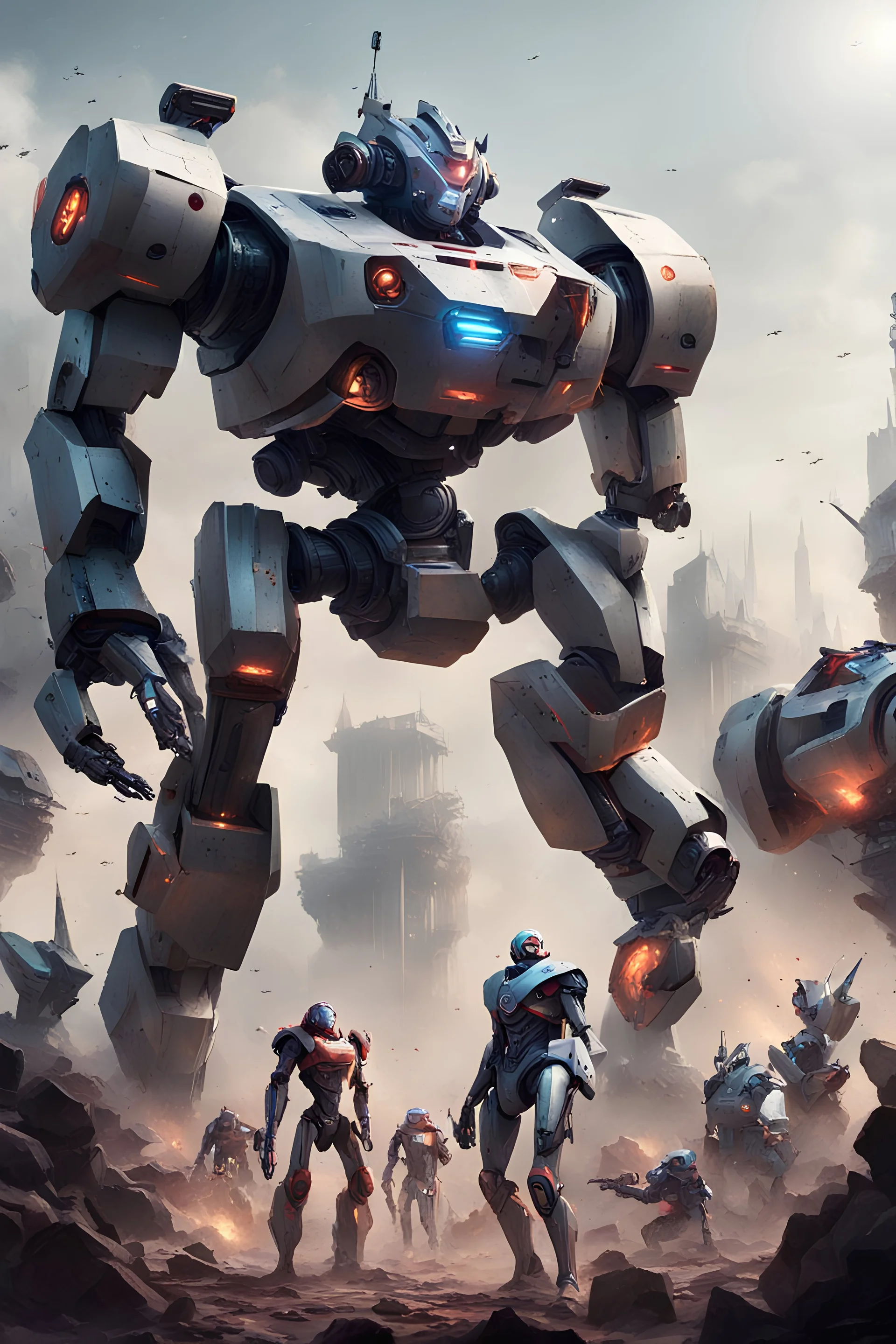 make a epic battle with humans and robots