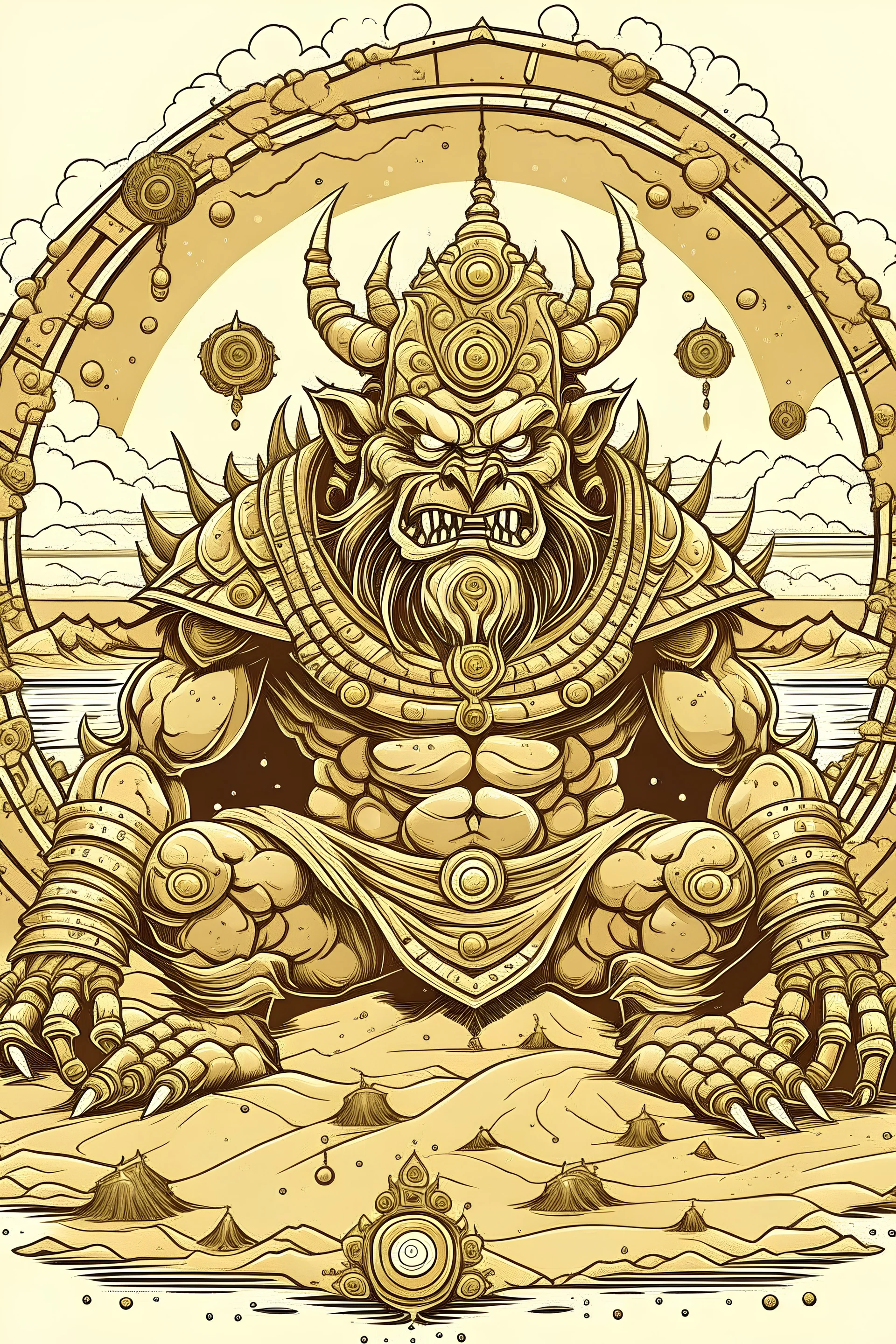 Beelzebub, god of destruction, sand Land art style