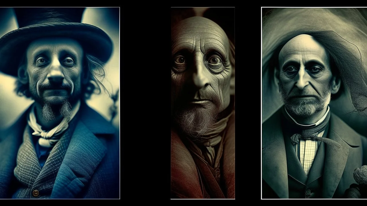 Daguerrotype close up some mysterious figures, odd background, cinematic, Hieronymus Bosch Max Ernst ambient light, by Minicavio Quollati and Marlost Endgulp, Amano, Botticelli, Alphonse Mucha