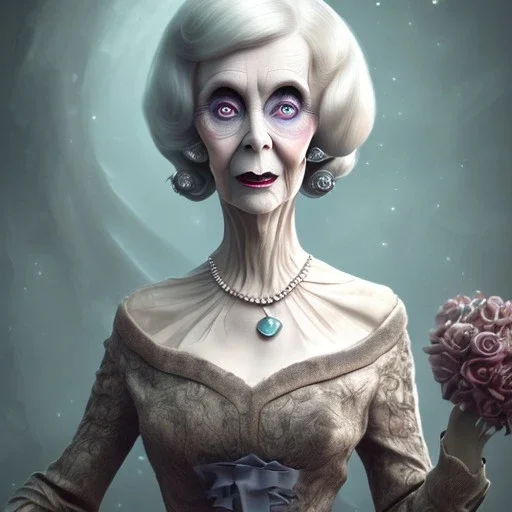 extrem tim burton style of old evil lady stepmother, sharp focus