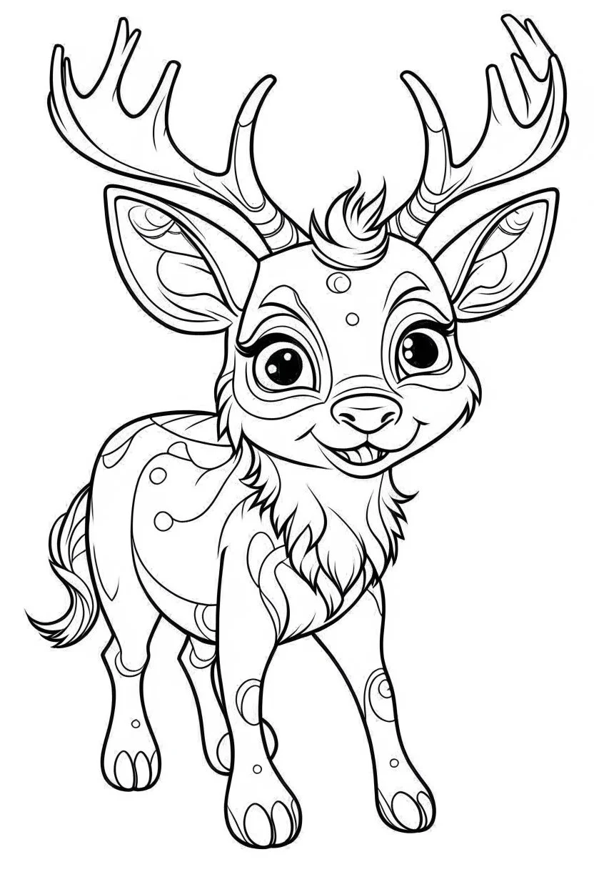 coloring page for kids, Rudolph the Red-Nosed Reindeer, cartoon style, thick outline, low details, no shading, no color