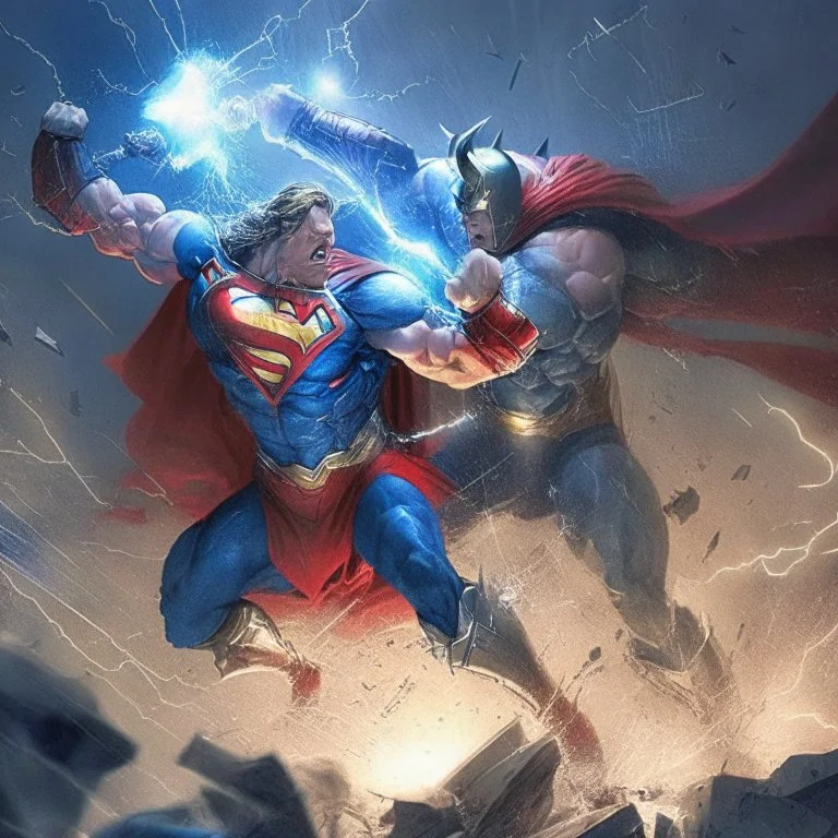 Superman destroying Thor in a fight