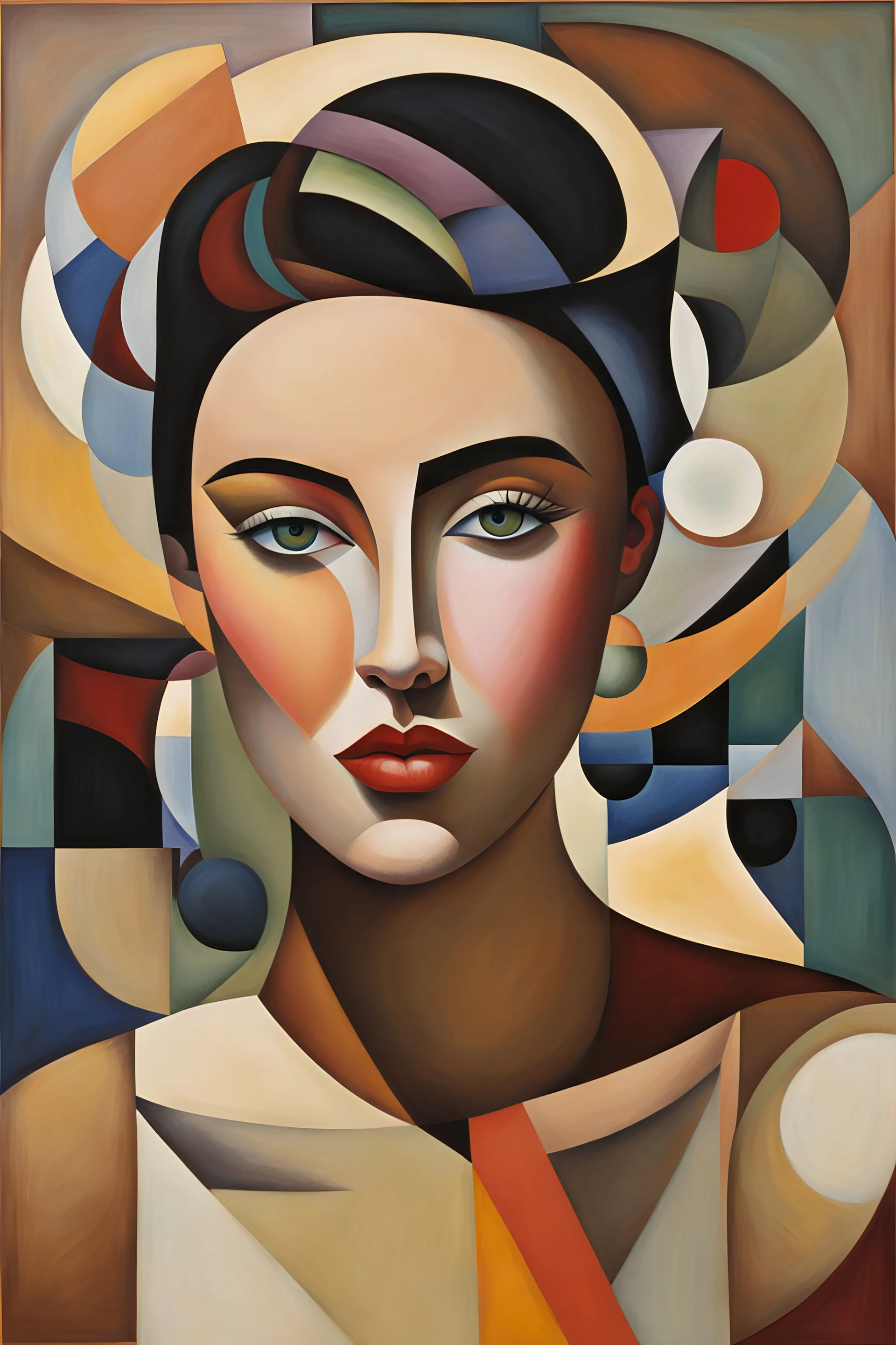 cubism style, woman portrait, minimal, kandinsky