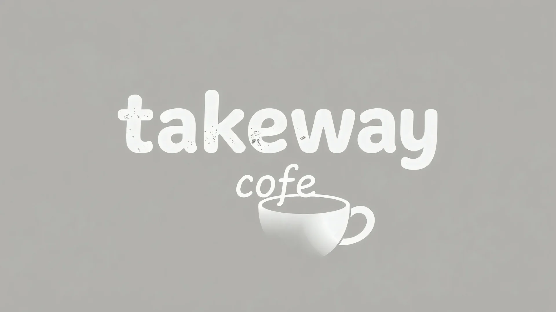 A horizontal design with the text (takeway cofe) In the middle, there is a faded design of a coffee cup and coffee beans with a gray background