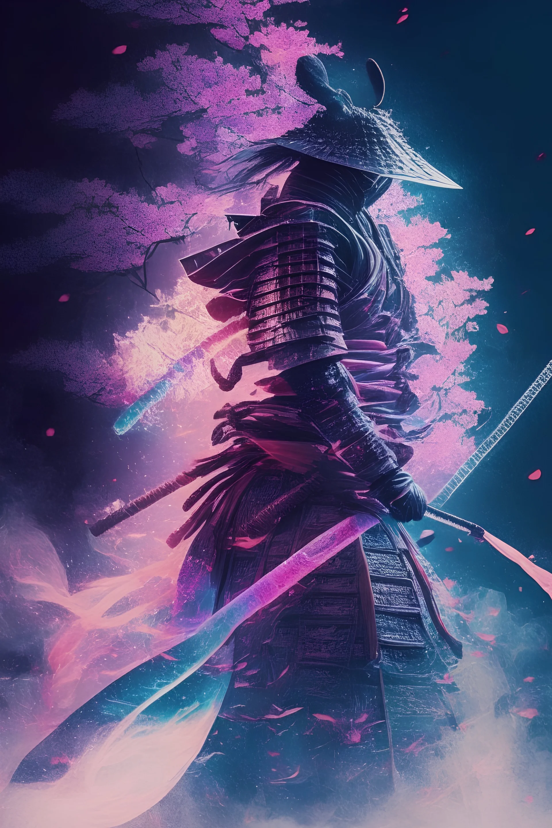 Mystical samurai emitting an aura