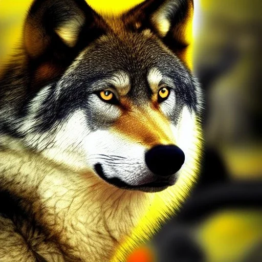 Black red and yellow wolf