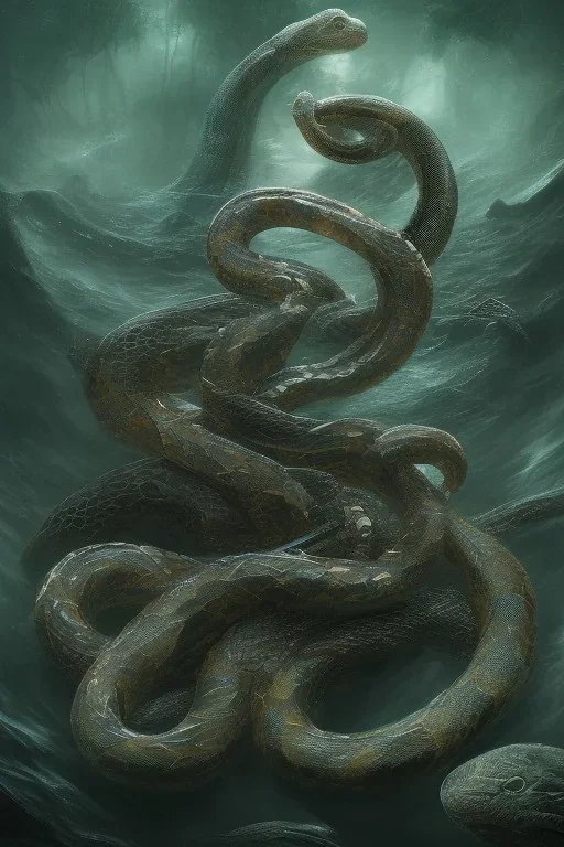 Full body photography of an ethereal Jörmungandr the world snake, water theme art, Dark moody night atmosphere, by Michelangelo, 8K, high body details, anatomically perfect body,