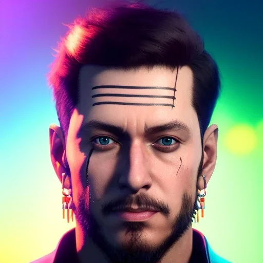 ringleader portrait, front, handsome, Arthur Kulkov headshot, circus, male, Russian, lisa Frank fantasy, detailed matte painting, Yoji Shinkawa Metal Gear artwork, Golden hour, beeple, neon pastel color palette, interesting detailed storybook fantasy