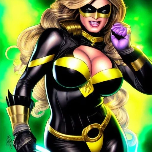 ultra detailed fullbody portrait of busty beautiful Black Canary DC comics , extremely detailed digital painting, intrincate, extremely detailed smiling face,crystal clear Big Green eyes, in the style of Ohrai Noriyoshi and robert e howard and pablo oliveira and Ken Kelley and Keith Parkinson,mystical colors,perfectly centered image, perfect composition, rim light, beautiful lighting,8k, stunning scene, raytracing