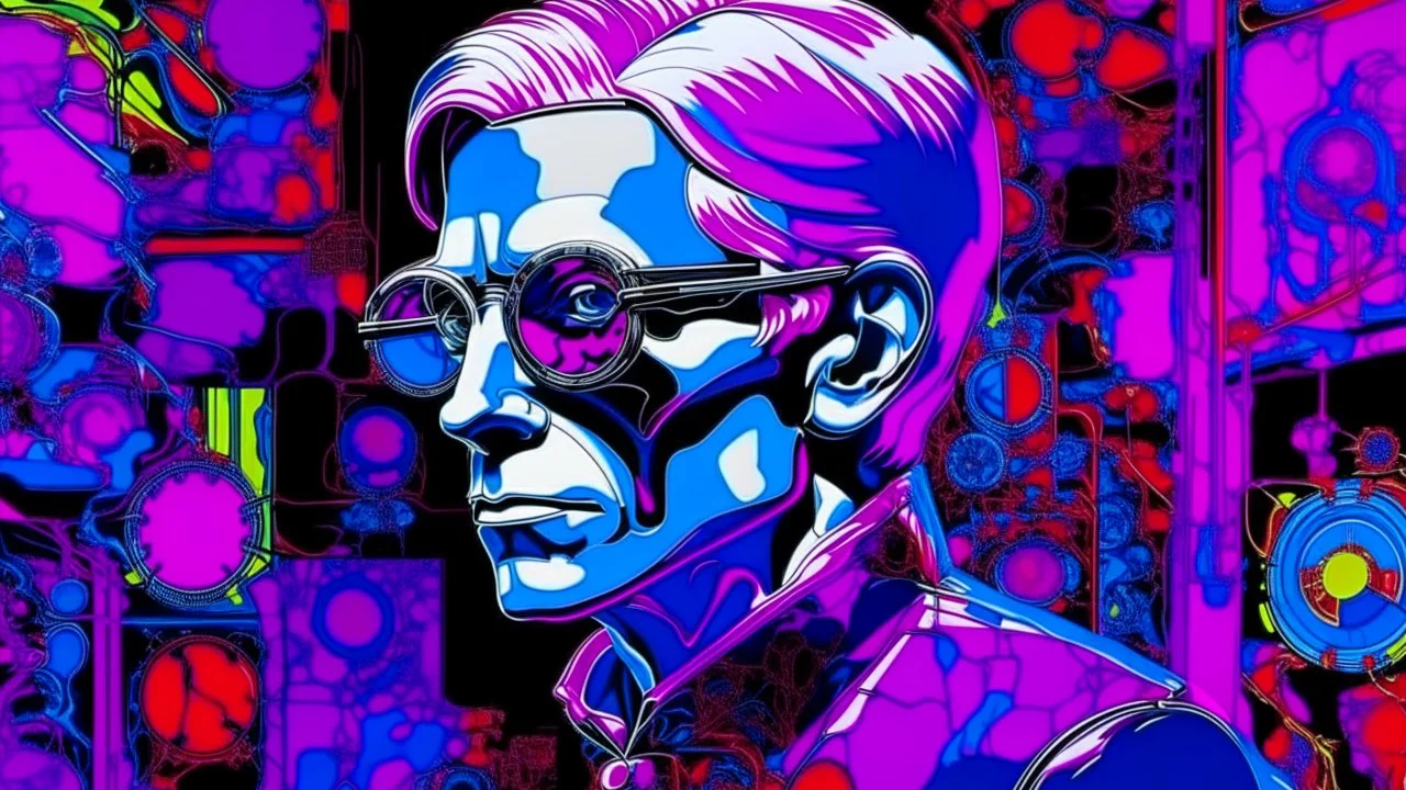 A purple cybernetic realm painted by Andy Warhol