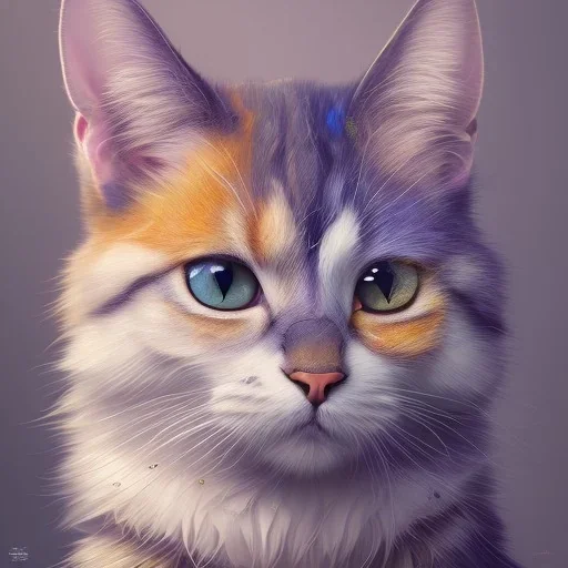 A beautiful portrait of a cute cat by sandra chevrier and, greg rutkowski and wlop, purple blue color scheme, high key lighting, volumetric light, digital art, highly detailed, fine detail, intricate, ornate, complex, octane render, unreal engine, photorealistic