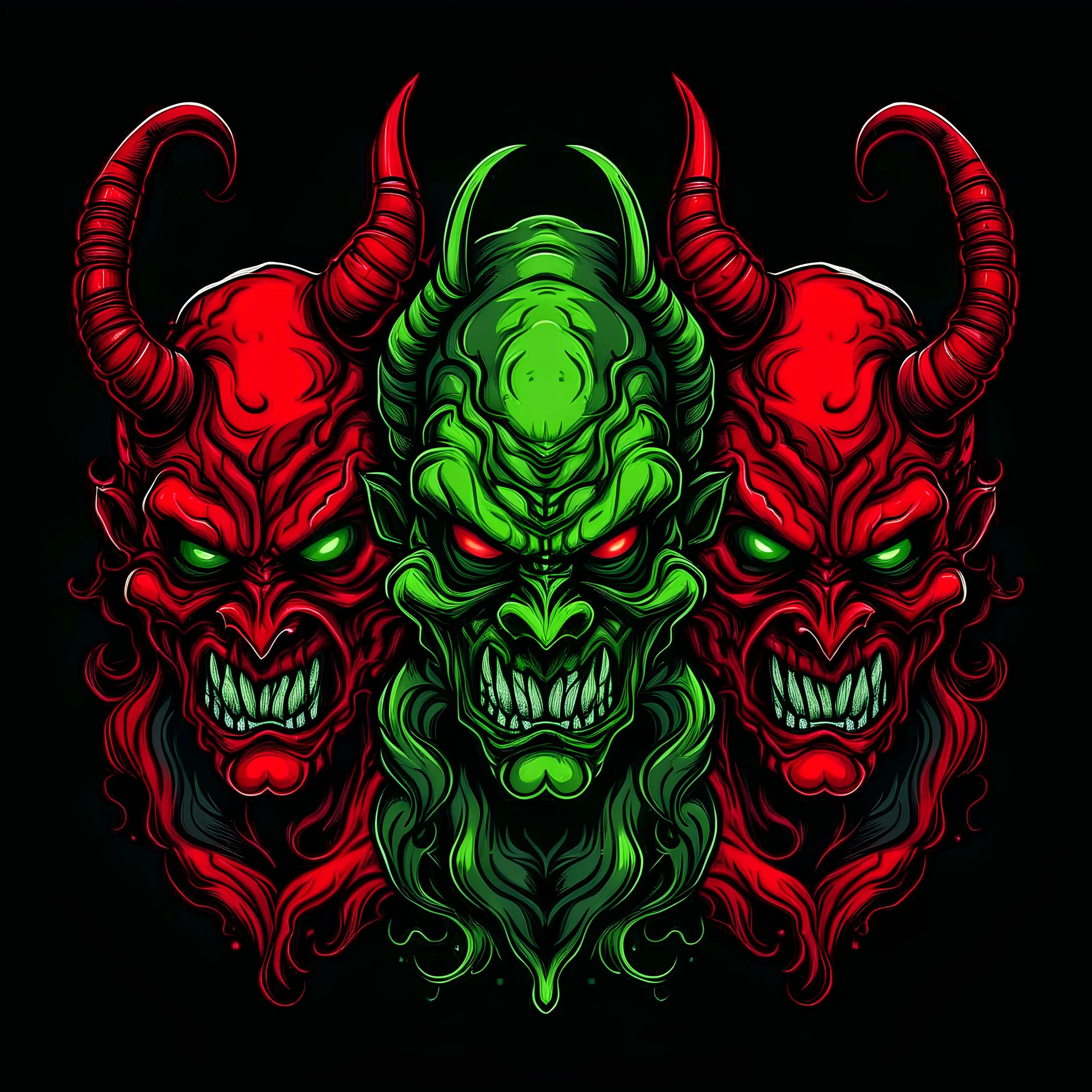 Black demon and red demon and green demon