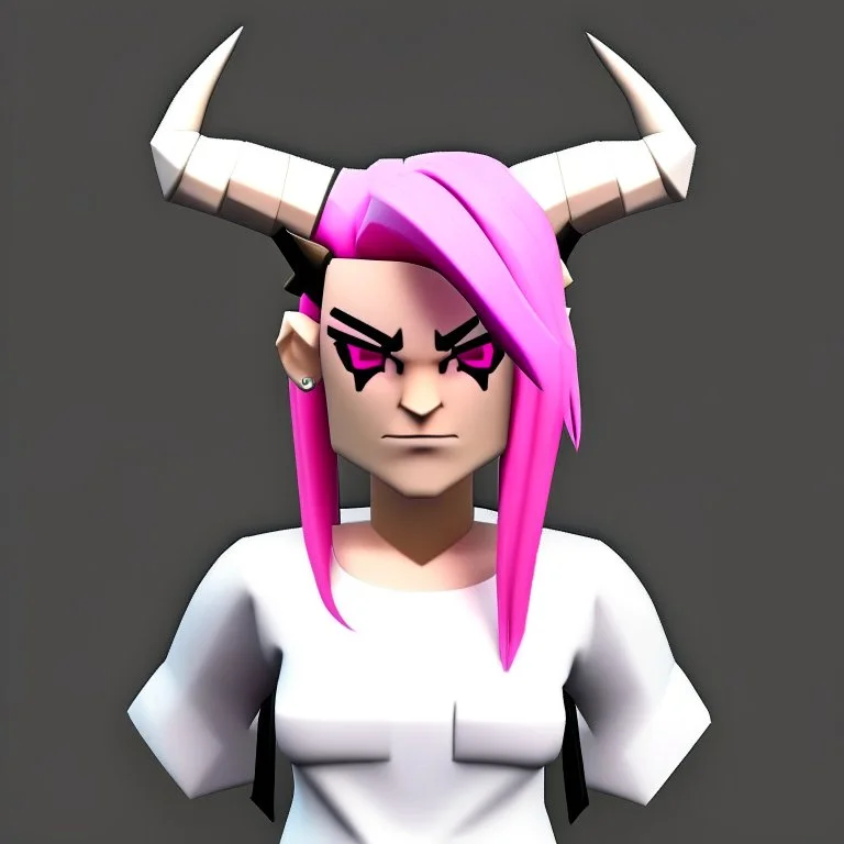 ROBLOX woman character pink hair with horns with white t-shirt and black tie