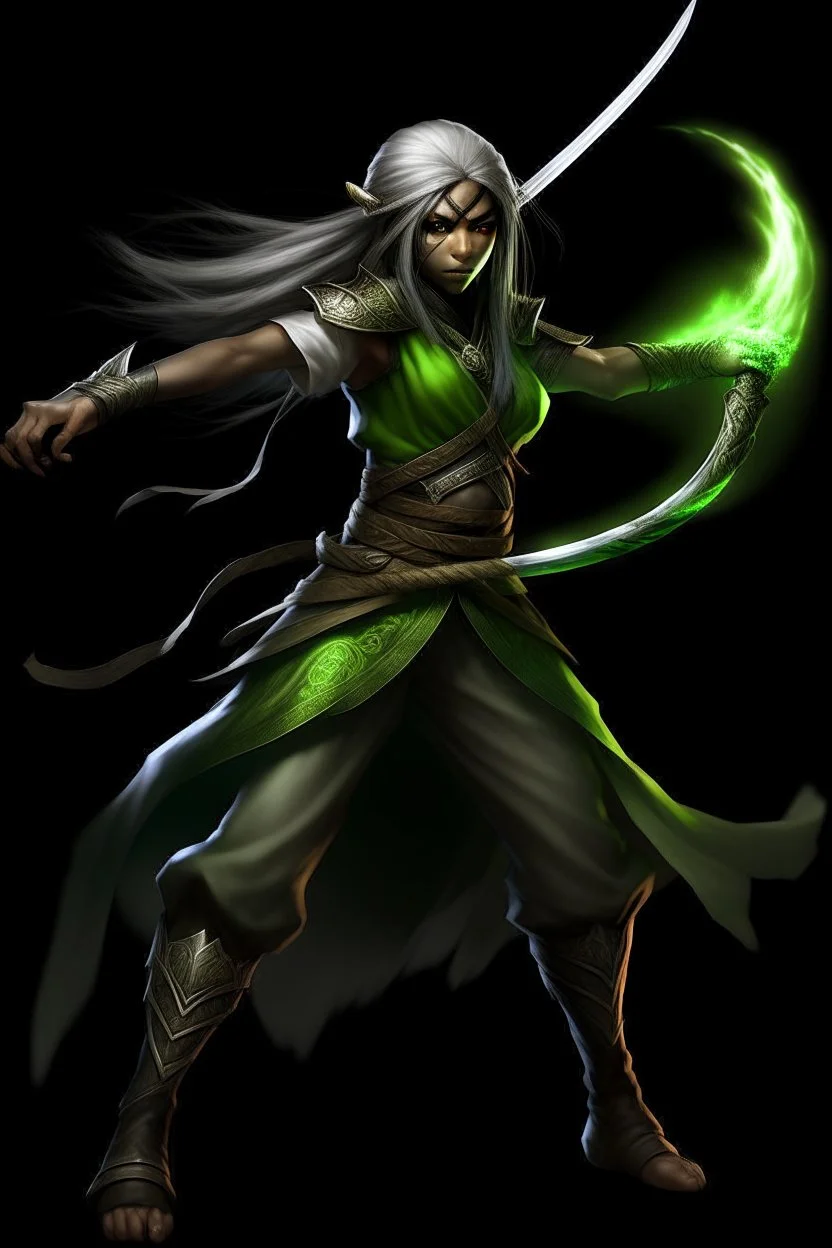 female Shadar-Kai wielding a Whip a whip made out of black thorns