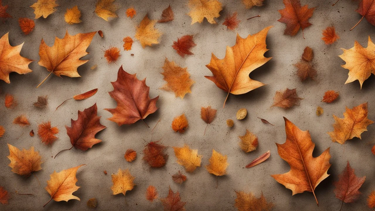 Hyper Realistic Dry Autumn Leaves blowing on a vintage rustic background