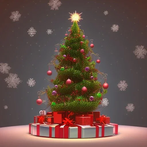 cute 3d cartoon christmas tree with bsw tokens as decoration