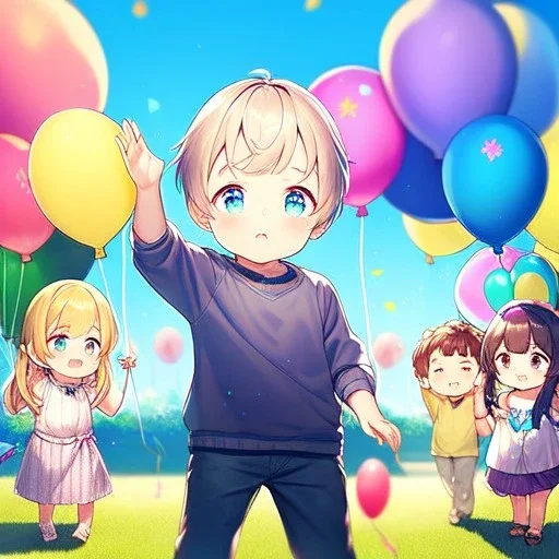 yound anime child letting go of a balloon