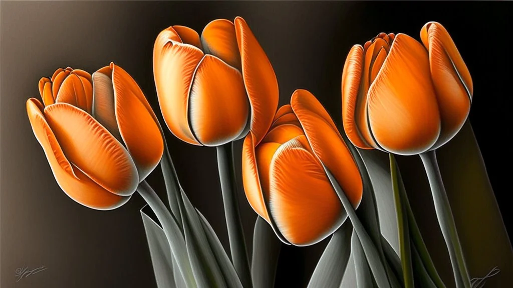 Realistic drawing of orange tulips.