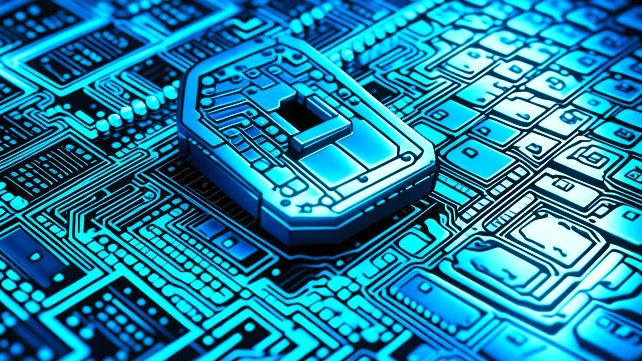 The image closely depicts a computer keyboard secured with a complex digital lock. The blue and white colors reflect the technological and security aspects of the subject. As an expression of digital protection and a focus on security in the era of digital communication, this image represents the balance between technology and personal safeguarding.
