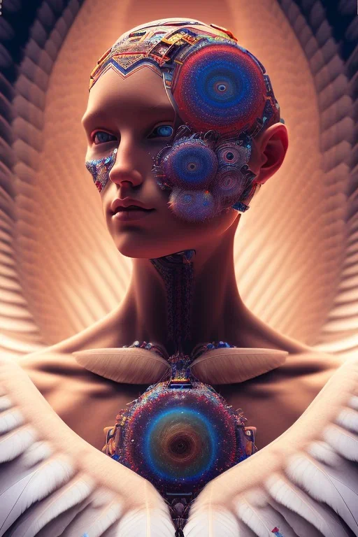 portrait full human body, Americans natives,feathers, meditation, universe, fractal, realistic, 8k, high quality, extreme detail, symmetrical,