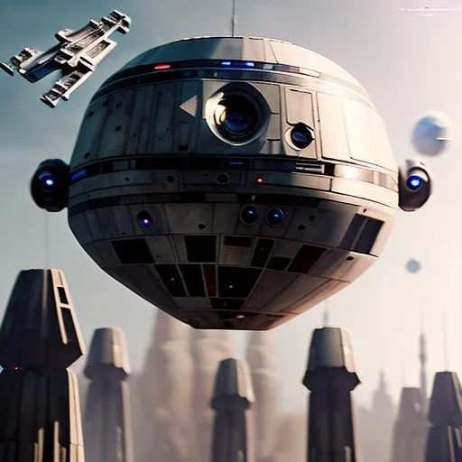 Space mothership, star wars style, metalic color, hyper realistic, blur