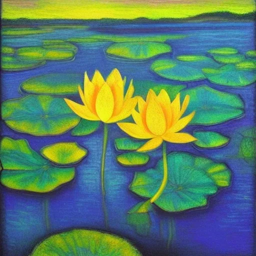 painting botle lotus, backlit, pastel, vangoh