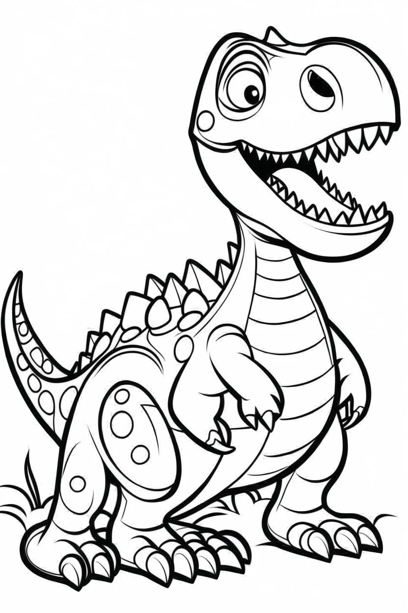 Generate an image of a friendly and fun dinosaur for a coloring book aimed at 4-year-olds. The drawing should be simple and easy to understand. Make sure the dinosaur looks friendly and is appropriate for children to color.