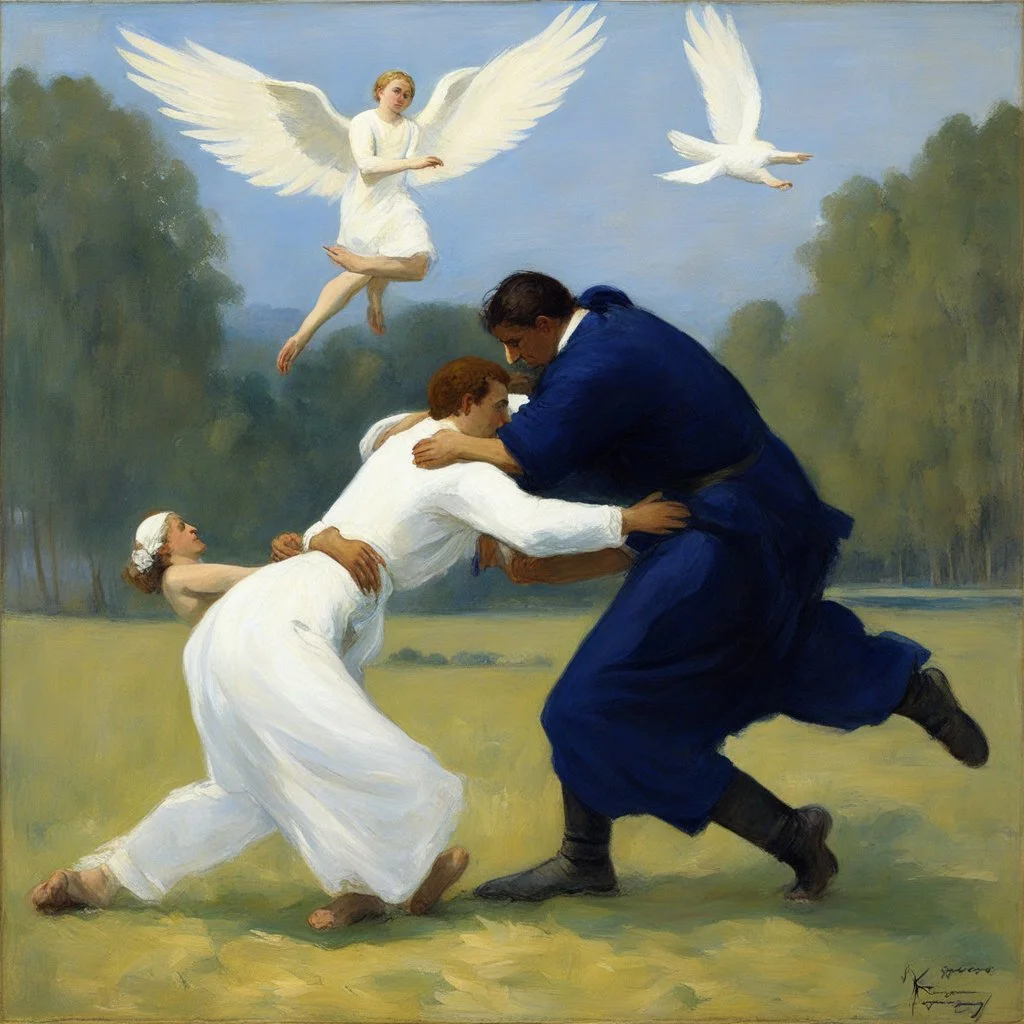 (art by Karoly Ferenczy) Jacob wrestling with angel