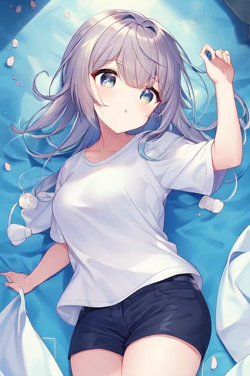 anime waifu wearing short shorts and a pyjama shirt