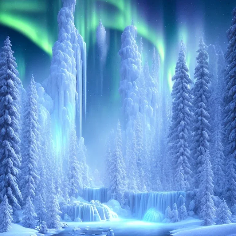 white and gold crystal background，waterfall, winter snow flakessnow, northern Lights, full of details, smooth, bright sunshine，soft light atmosphere, light effect，vaporwave colorful, concept art, smooth, extremely sharp detail, finely tuned detail, ultra high definition, 8 k, unreal engine 5, ultra sharp focus