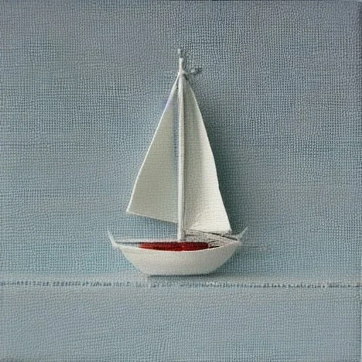 tiny oil painting of tiny sailboat, tiny white canvas, tiny white frame, melancholy, tender, moody, vintage, delicate arrangement, beautiful composition, etsy, aesthetic layout, plain solid white background