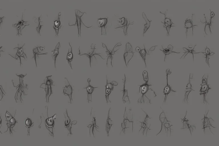 make a bunch of simple hand-drawn spooky and cute cartoon characters with bodies arms, and legs I could draw and make them all different