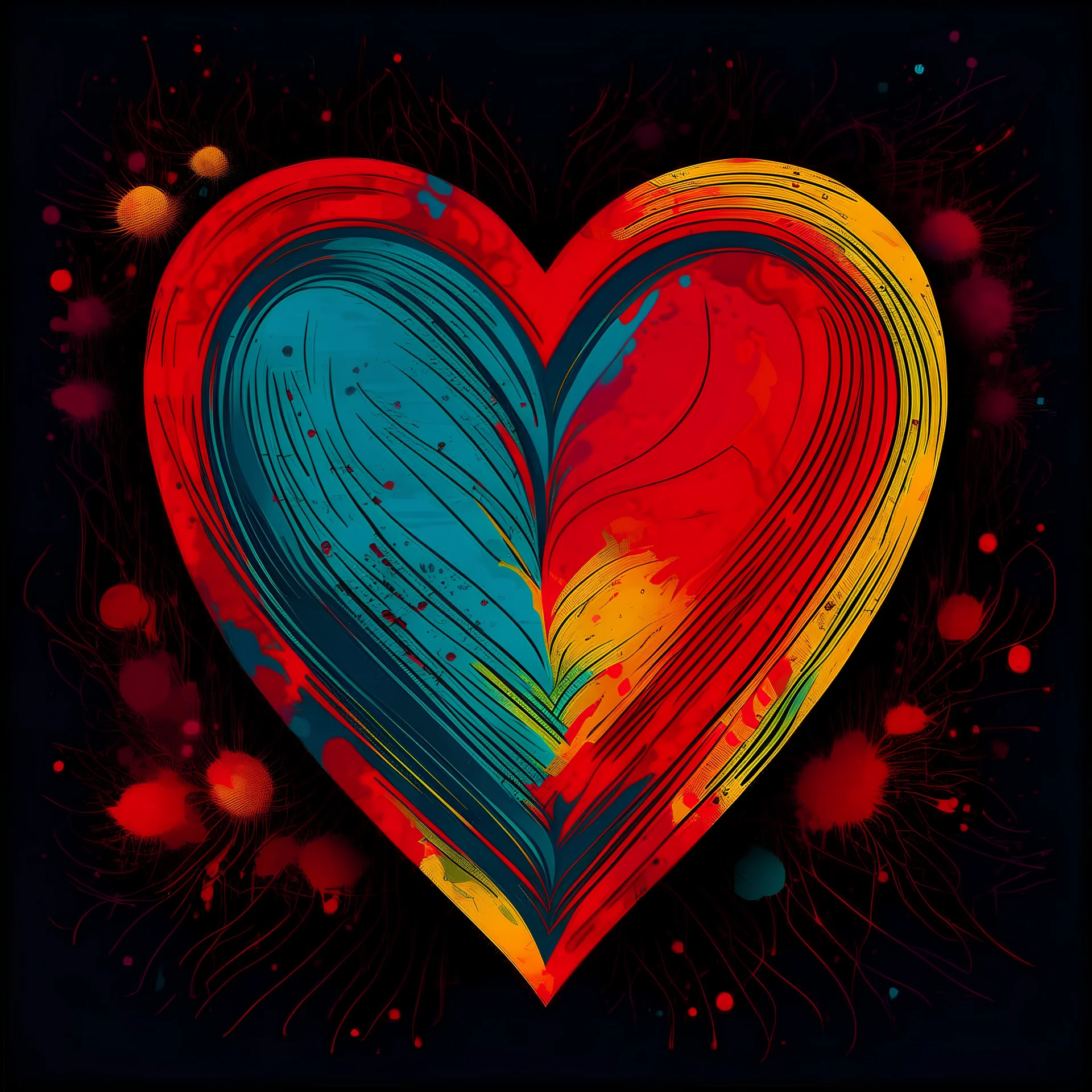 Create red heart and dark multicoloured background