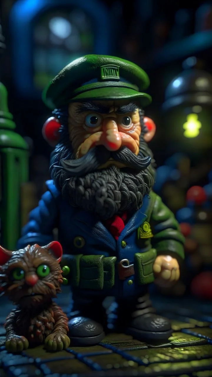 portrait of Cthulhu postman pat and his nighmare cat, shot on Hasselblad h6d-400c, zeiss prime lens, bokeh like f/0.8, tilt-shift lens 8k, high detail, smooth render, down-light, unreal engine, prize winning