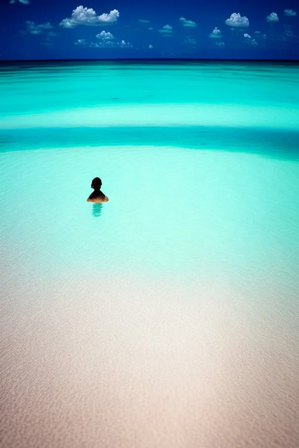 a person in the bahama's sea and is on the sand of the sea