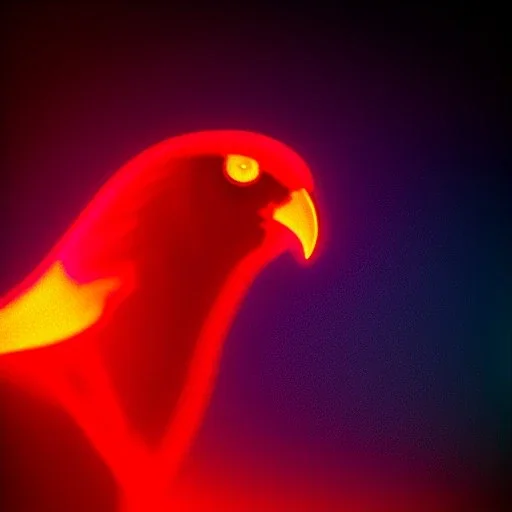 A beautiful portrait of a cyborg bird red color scheme, high key lighting, volumetric light high details psychedelic background