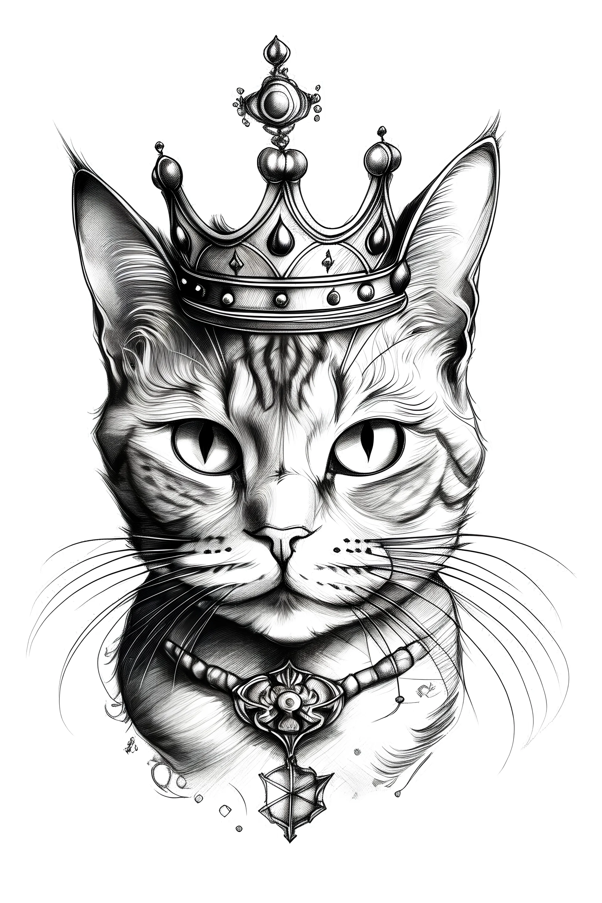 King Cat, tatto , white background ,realistis tatto style sketch, best tatto