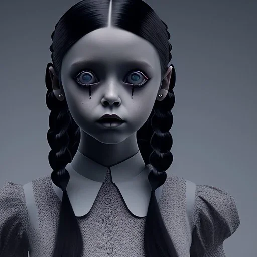 jenna ortega wednesday addams hair, wednesday addams make up, wednesday addams black dress, cinematic, wednesday style, hyper detail, 8k resulation