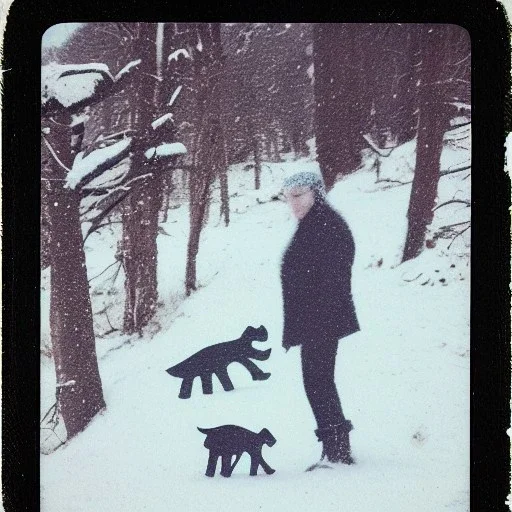 cryptid in the snow polaroid vintage style realistic