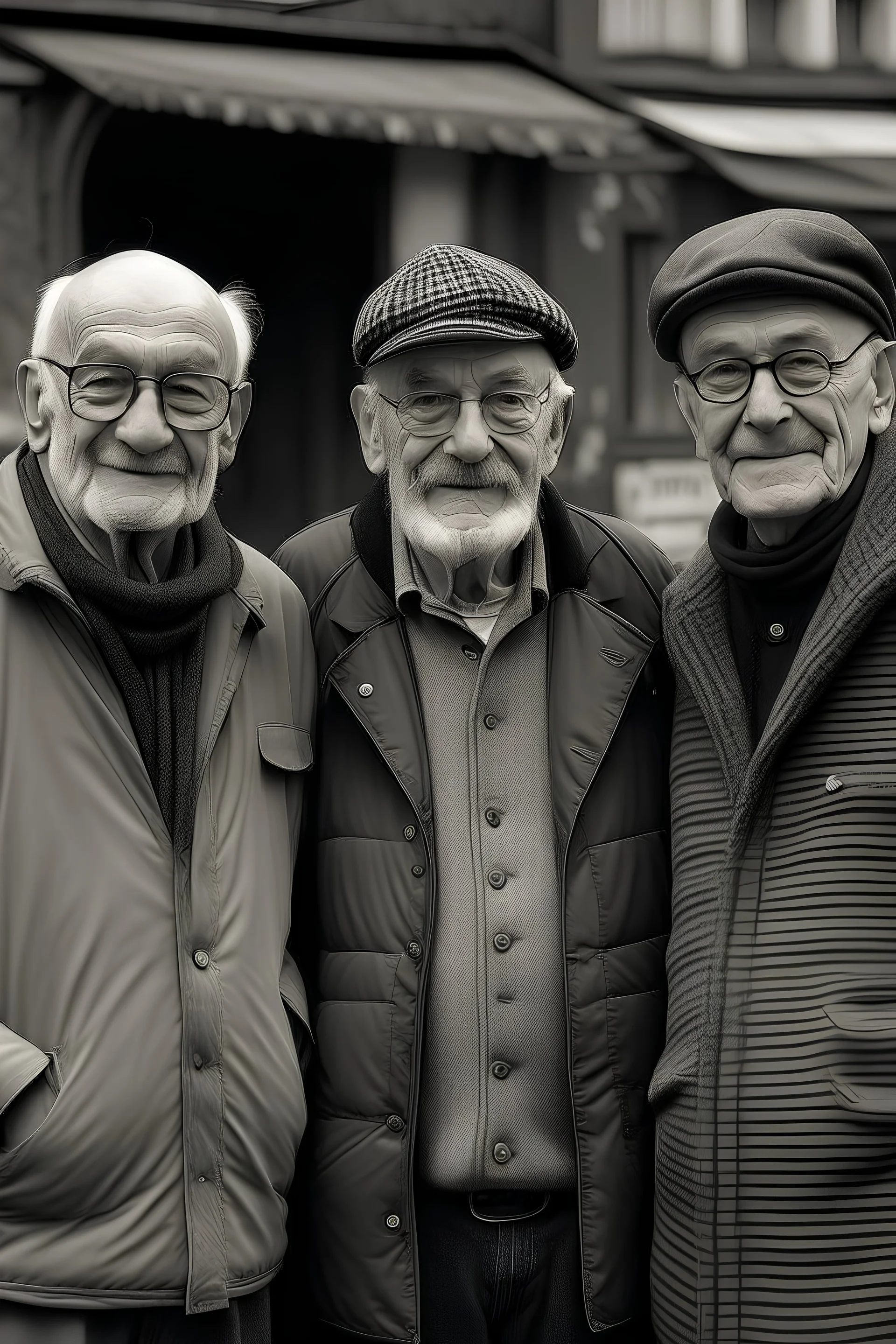 Two friends and a a strange man behind them