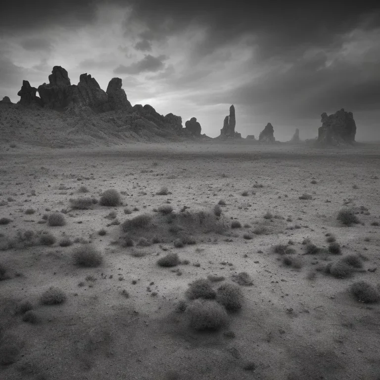 desolate deserted arid landscape with desaturated look and a bluish hue