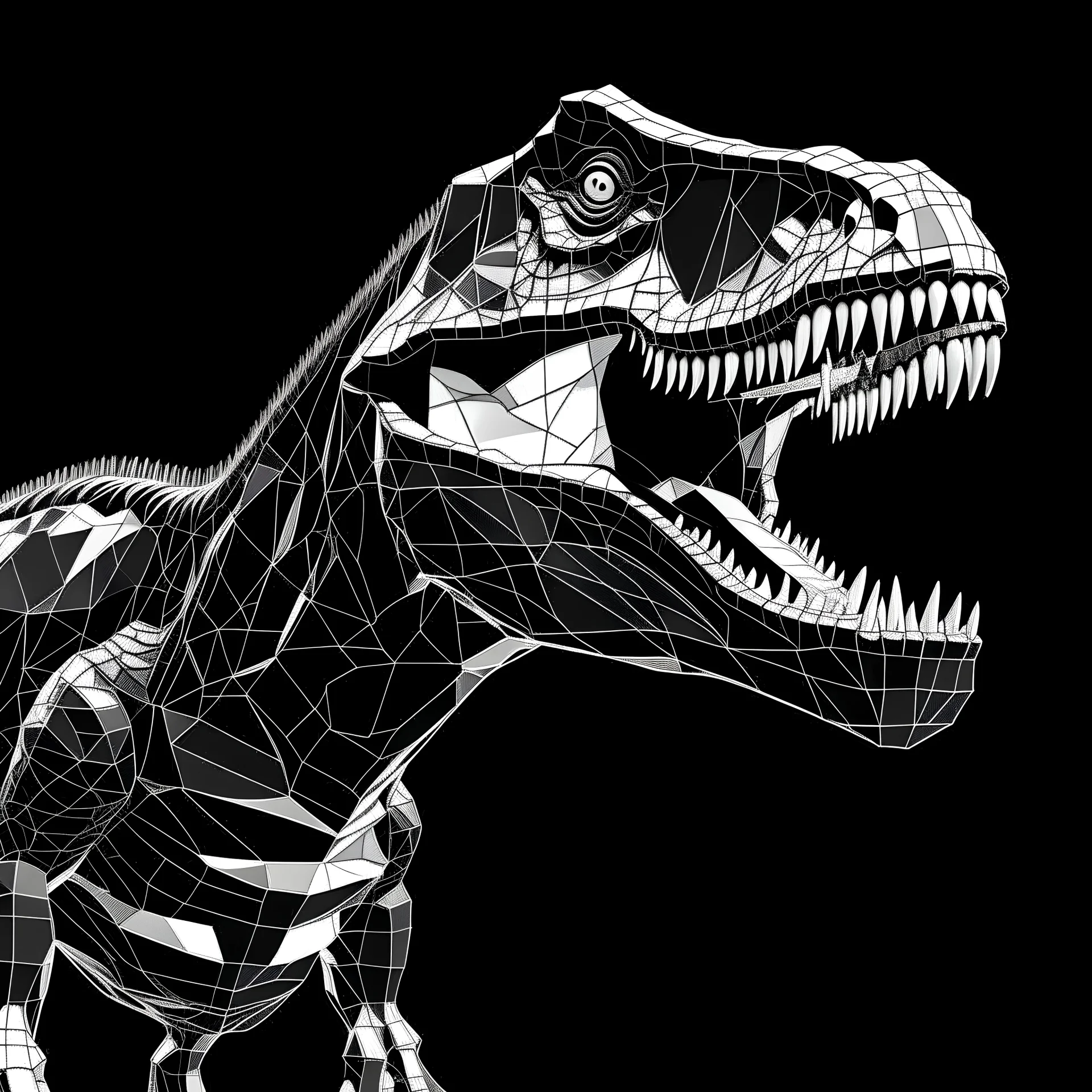 Tyrannosaurus Rex, Abstract, Minimal, Transparent Background, Black and White, Extra Bold Lines, Ignore Details, No Shadows, 2D