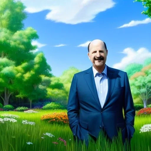 pixar style, volumetric summer garden environment and background, realistic painting of a Jim Cramer, looking excited, detailed digital painting, extreme dense and fine fur, anime, ornate, colour-washed colors, elegant, small minutiae, tiny features, particulars, centered, smooth, sharp focus, renderman gofur render, 8k, uhd, detailed eyes, realistic shaded volumetric lighting, sunlight caustics, backlight, centered camera view