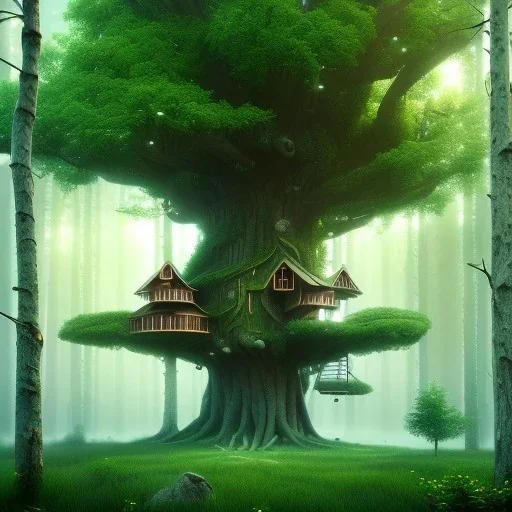 A giant tree With a giant treehouse,8k, meditation,beautiful