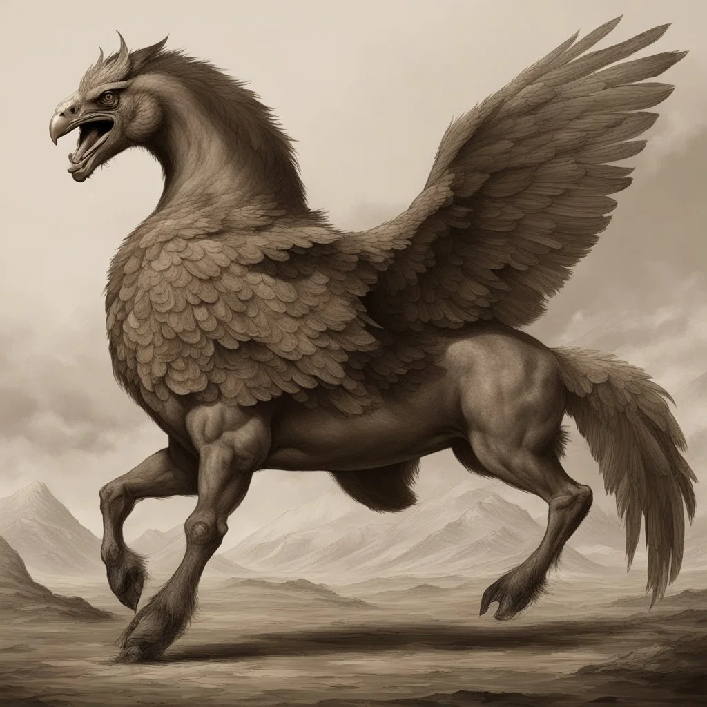 A creature with a combination of an eagle's head and a horse's body