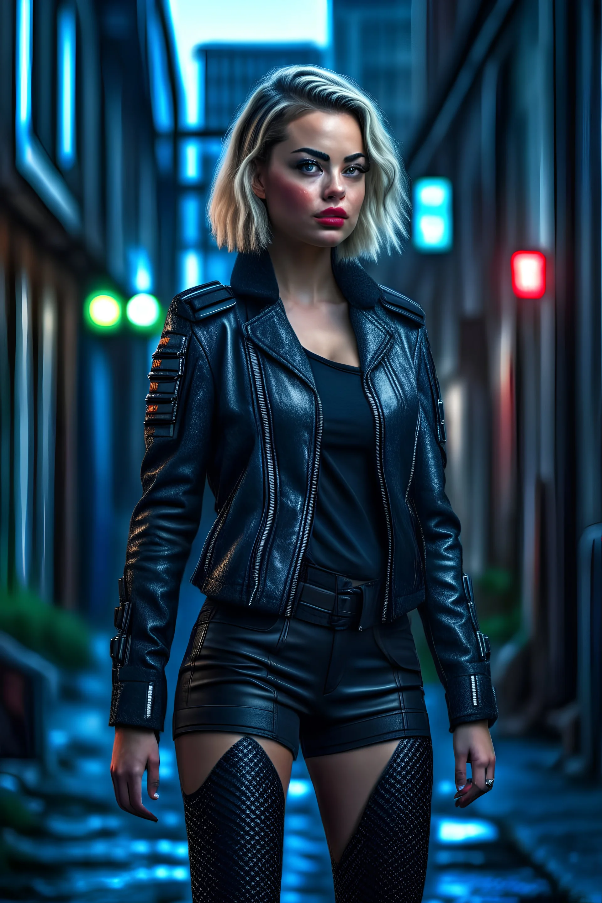 "Ultra realistic full body shot a margot robbie concept, looking at the camera,full legs, cyberpunk, neo-figurative,concept ,full length view, face , full size, science, technology,future,electric ,futuristic style, design, practicality,manufacturability,performance, HOF, professional photographer, captured with professional DSLR camera, trending on Artstation, 64k, full size, ultra detailed, ultra accurate detailed, bokeh lighting, surrealism, background, detailed